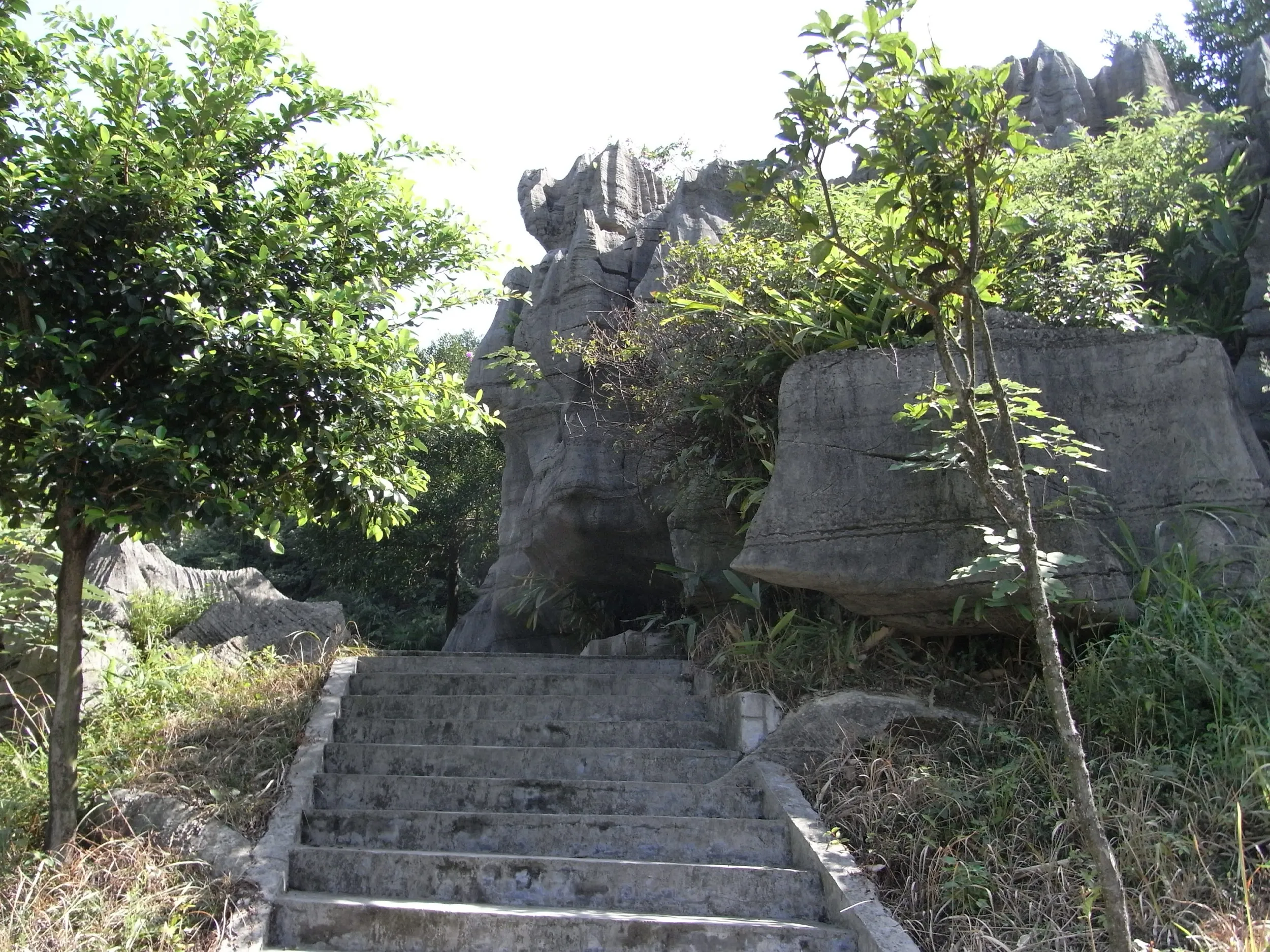 石灰岩の岸壁に続く道