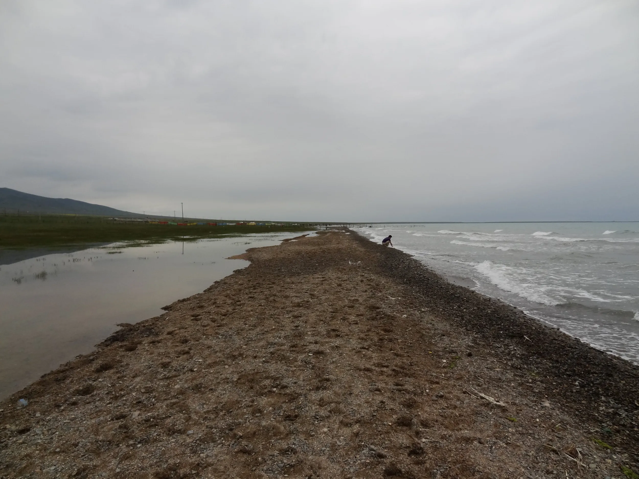 青海湖の砂浜